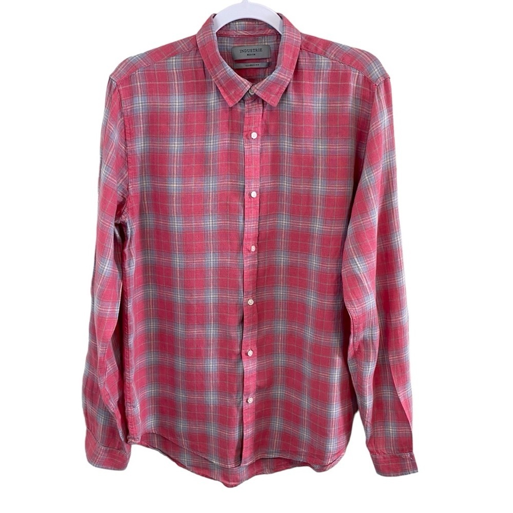 INDUSTRIE - Pink Plaid Linen Button Down - Classic Fit - L